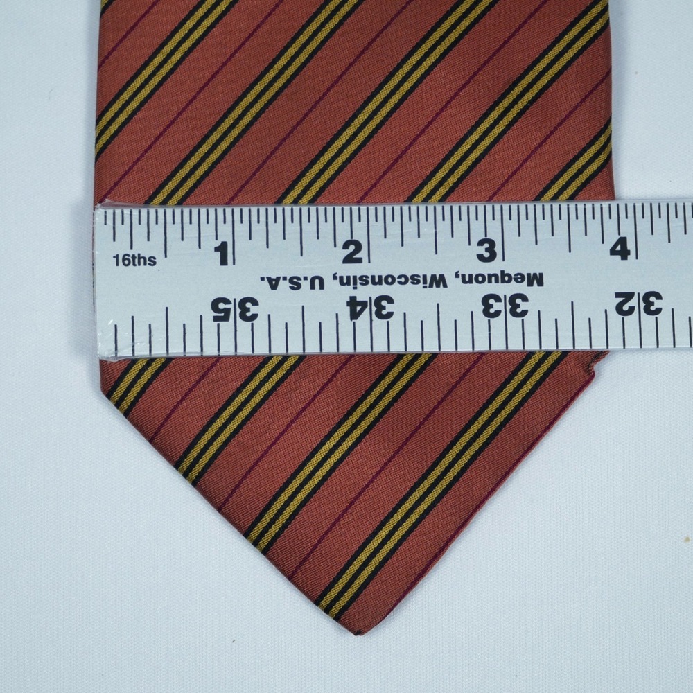Burberry London Mens Silk Tie Rust Orange Gold Navy Blue Striped Made in Italy - Picture 5 of 6